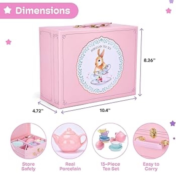 Jewelkeeper 13 Pieces Porcelain Pastel Polka Dots Design Tea Set For Children - Picture 2 of 13